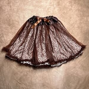Leopard Print Layered Ruffled Mesh Mini Skirt Brown High Waisted Animal Print